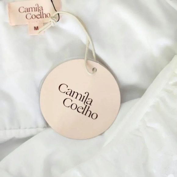 Camila Coelho Eva Mini Dress Size M Ruched Off Shoulder Bachelorette - Picture 8 of 8